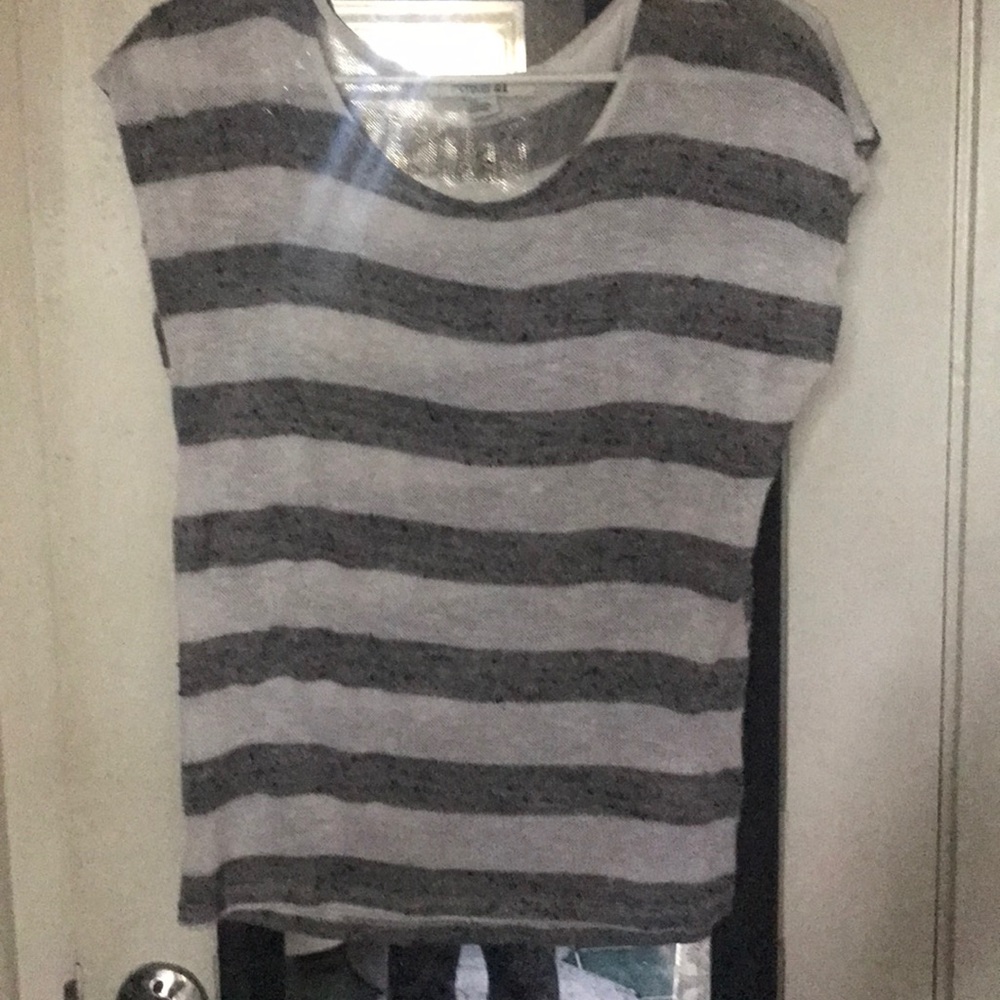 Striped short sleeve sweater